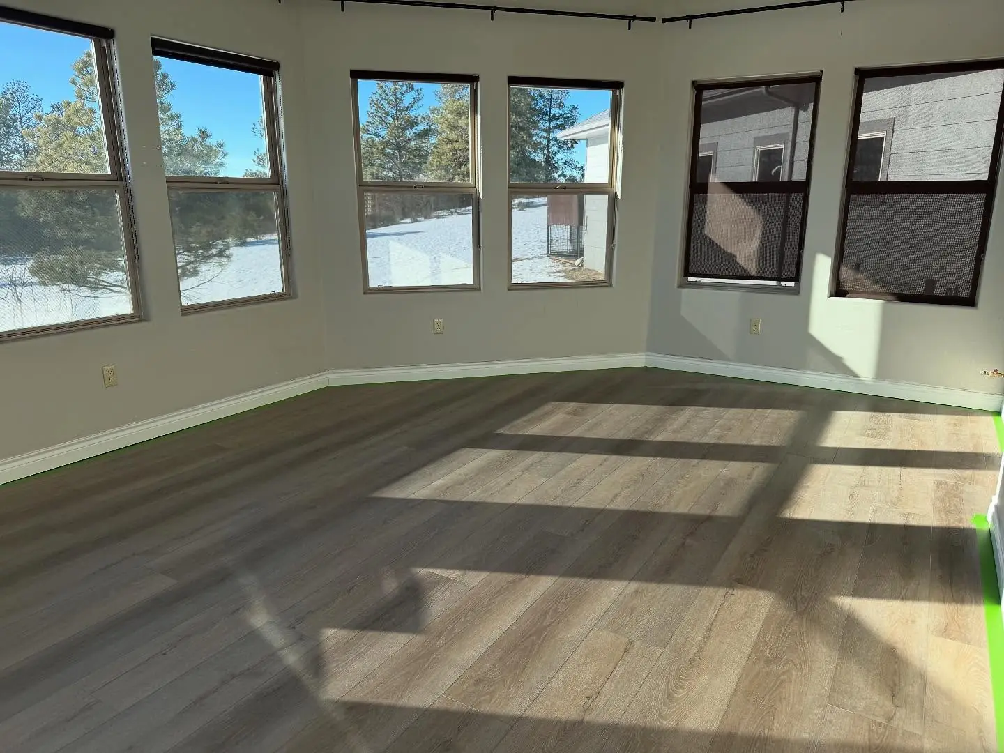 Floor upgrade. Removal of old flooring and new Luxury Vinyl Flooring – flooring installation by Mountain Ridge Renovations