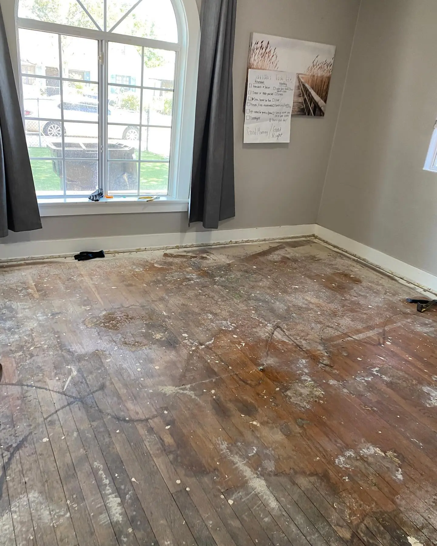 Bare subfloor prepped before luxury vinyl plank installation in a Parker area home